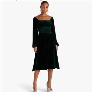HILL HOUSE Green Velvet Long Sleeve The Jasmine Nap Dress -  Size S